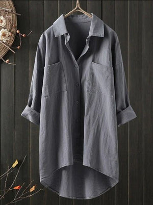 Temperament Solid Color Cotton And Linen Shirt Loose Shirt Top