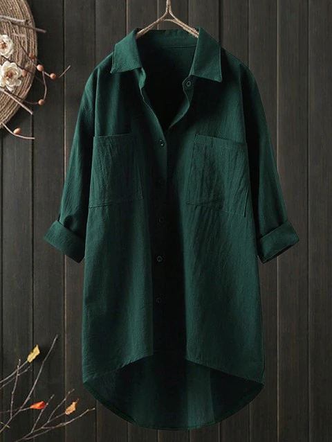 Temperament Solid Color Cotton And Linen Shirt Loose Shirt Top