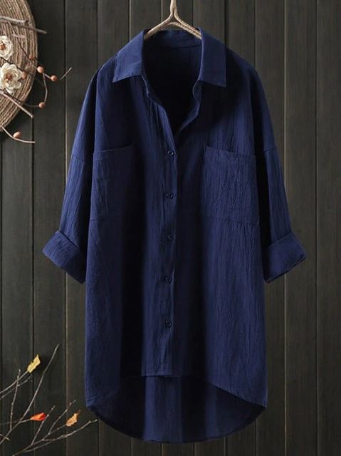 Temperament Solid Color Cotton And Linen Shirt Loose Shirt Top