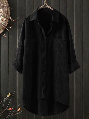 Temperament Solid Color Cotton And Linen Shirt Loose Shirt Top